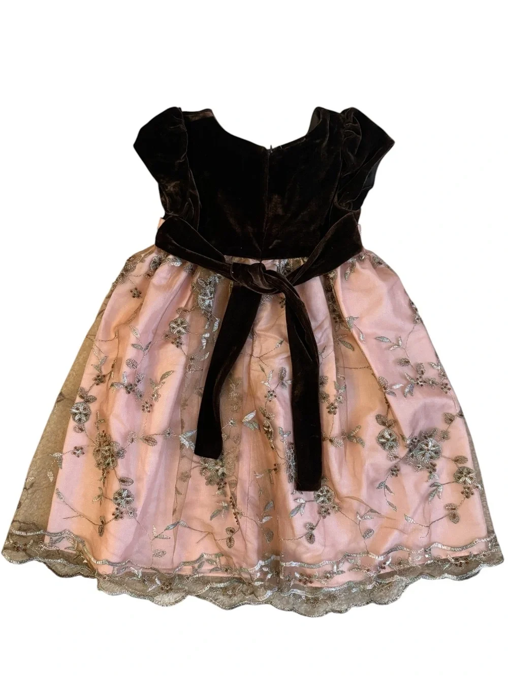 Vintage Y2K Laura Ashley Brown Pink Velvet Tulle Dress Toddler 24M Holiday